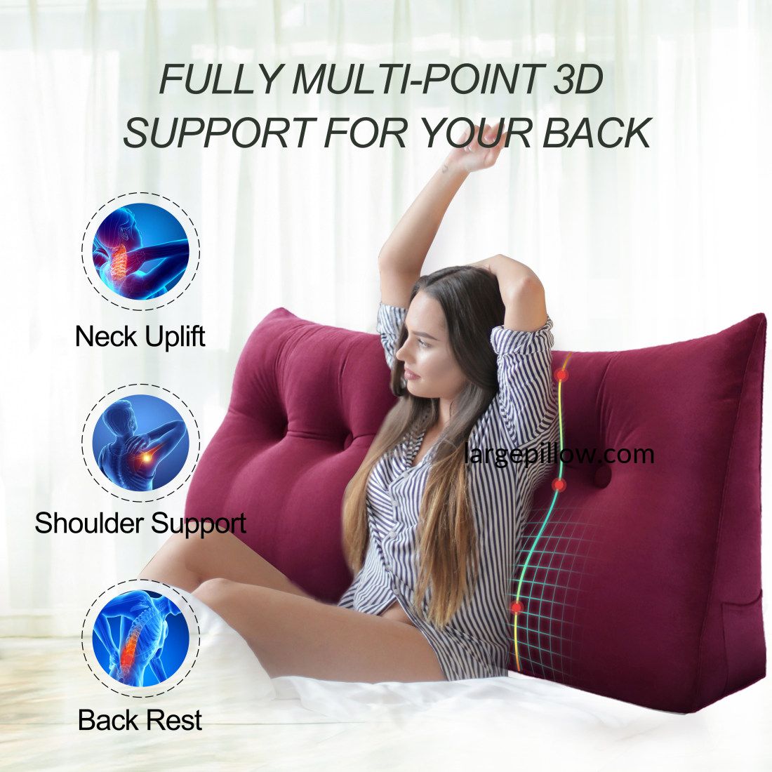 VERCART Triangular Bed Wedge Pillow Back Support Backrest Reading Pillows  for Lumbar and Sitting Up, Decorative Throw Office Chair Sofa Couch with