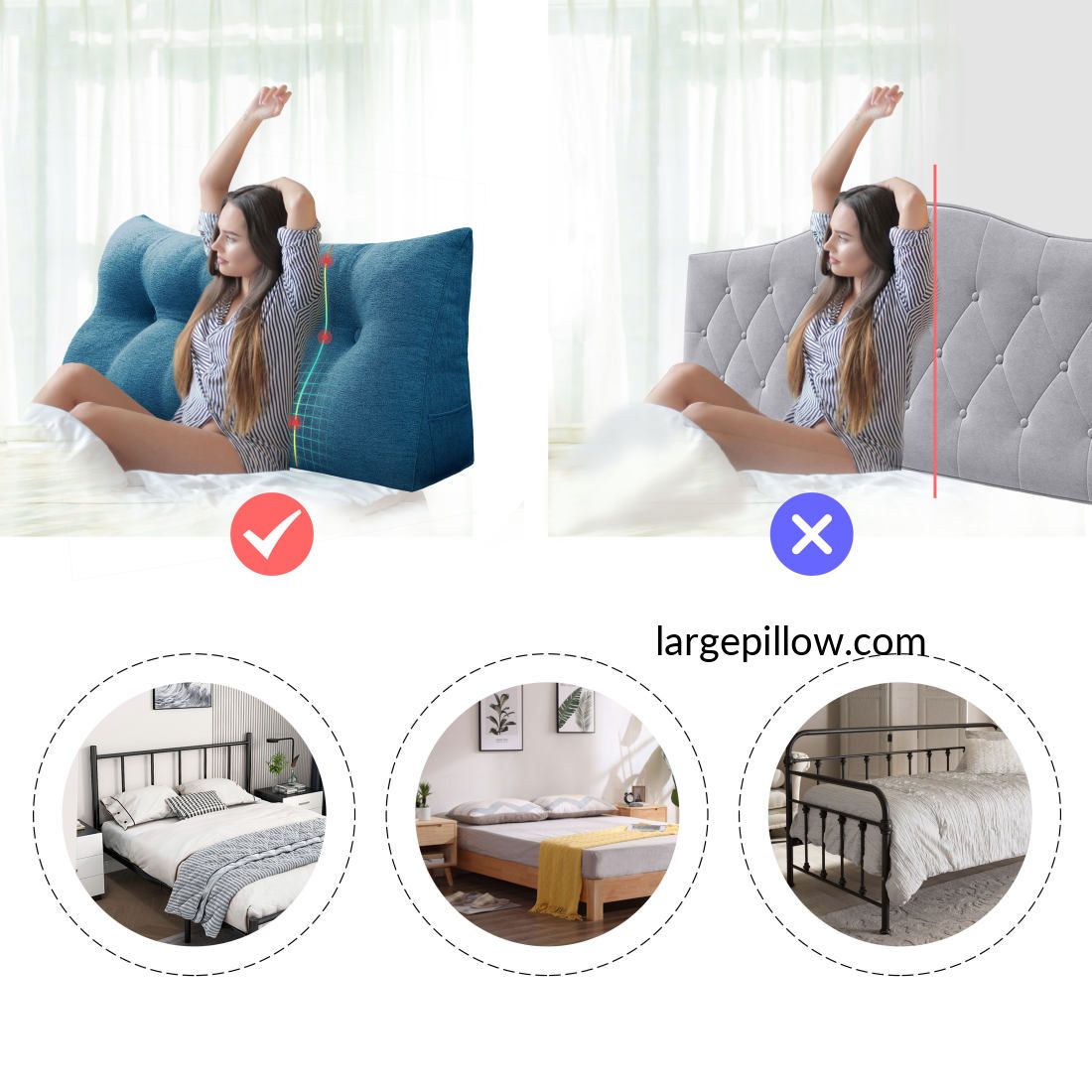  JYW - Cojín para cabecero de cama, cojín lumbar para aliviar  fatiga, relleno de esponja con diseño de líneas para dormitorio con  cabecero, sin cabecero (color: azul-B, tamaño: 63.0 in x