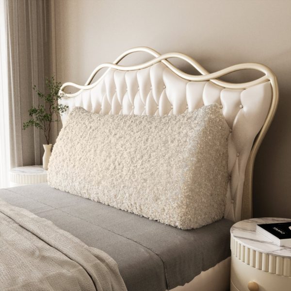 Bed Wedge Pillow Headboard Bolster Beige Wool Rolls - Εικόνα 2