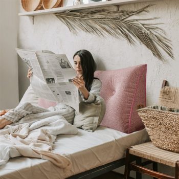 Almohada de lectura en forma de cuña grande, color rosa 2672