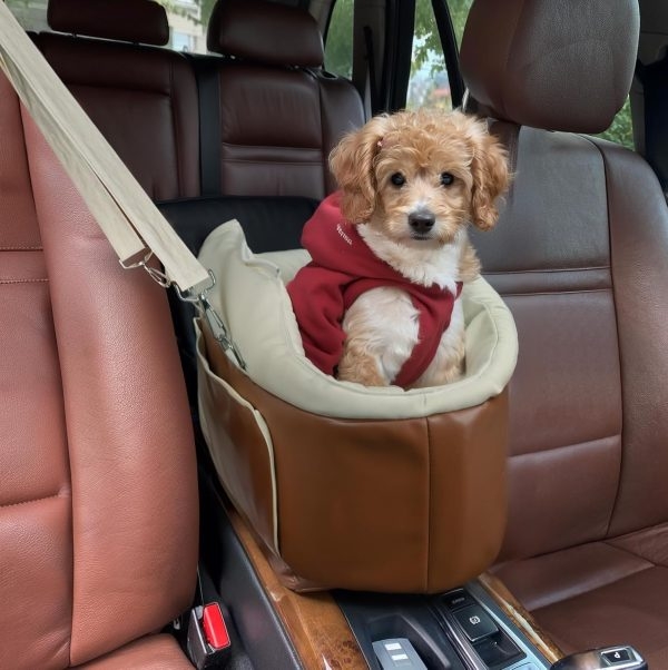 Safe & Compact Pet Car Seat - Leather Booster for Small Animals - Imagen 8