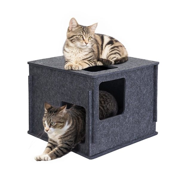 3-Storey Felt Cat Cave, Multi-Cat Condo & Tunnel Bed - Obraz 3