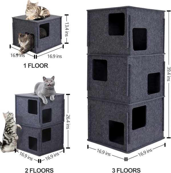 3-Storey Felt Cat Cave, Multi-Cat Condo & Tunnel Bed - Afbeelding 7