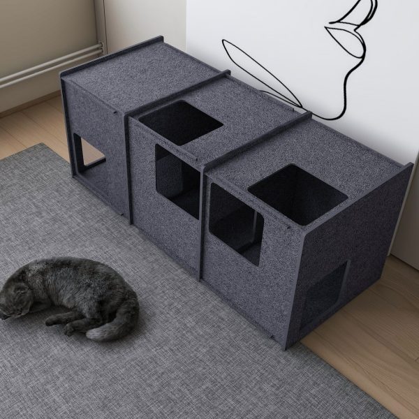 3-Storey Felt Cat Cave, Multi-Cat Condo & Tunnel Bed - Obraz 11