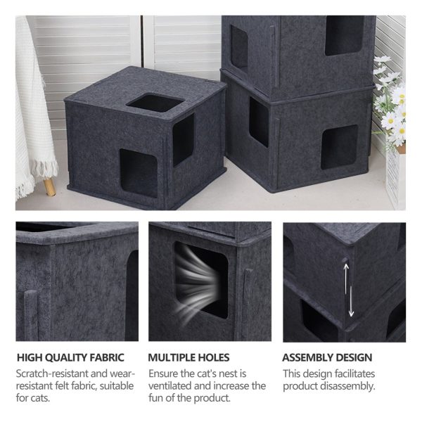 3-Storey Felt Cat Cave, Multi-Cat Condo & Tunnel Bed - Afbeelding 12