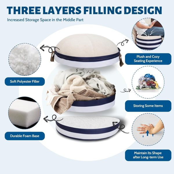 Space-Saving Ottoman Pouf with Storage - Round & Comfy for Any Room - Εικόνα 4