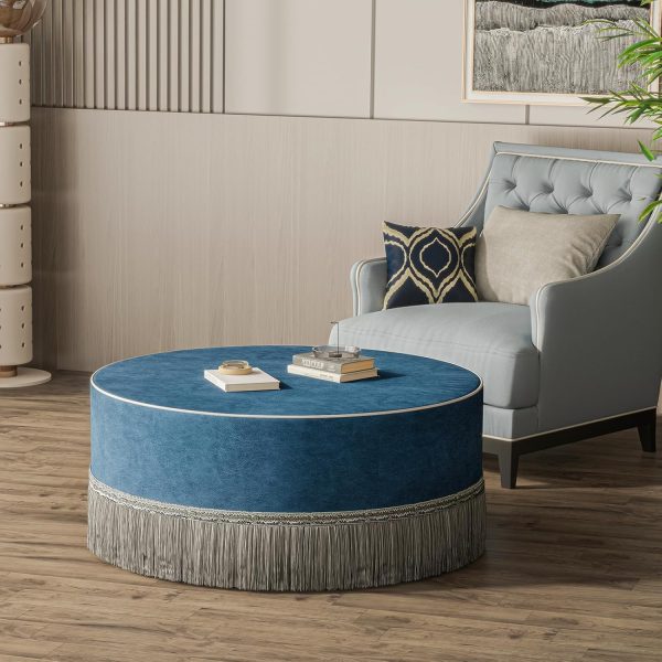 Round Ottoman Table with Tassel, Cushioned for Bedroom & Living - Εικόνα 2