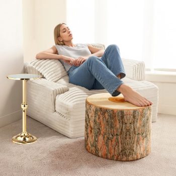 wood log ottoman pouf cushion 4067